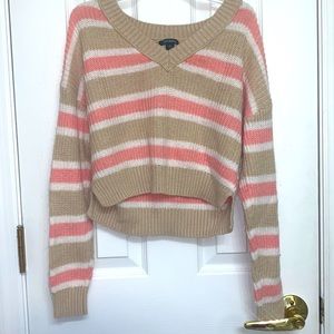 Pink,white,and beige cropped sweater